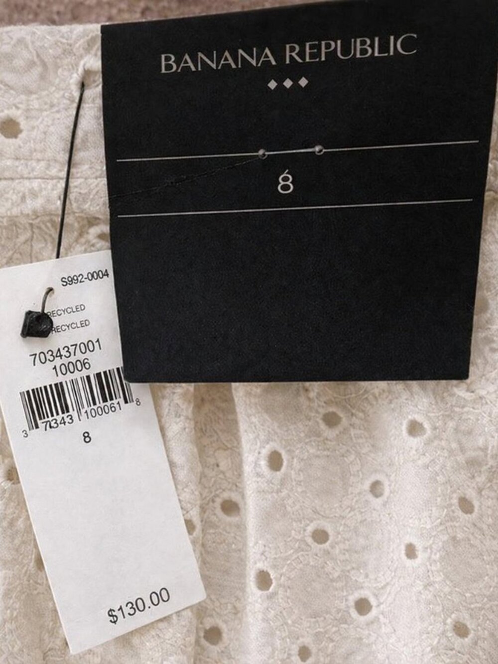 Banana Republic 100% Cotton Eyelet Midi Skirt Cream A-Line Pockets NWT Size 8 - Picture 2 of 6